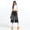 Jeans Cropped Vintage Azul de Perna Larga Feminino 2025 Primavera e Verão Novo Cintura Alta Emagrecimento Solto Calça Dose