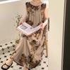 Pijamas de mujer para primavera y otoño, camisón de algodón y seda para primavera y verano, ropa de hogar de alta gama estilo Internet para mujer, vestido largo de playa