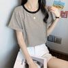 Camiseta de Mujer Manga Corta Rayas 2024 Ropa Nueva de Primavera y Verano Suelta Diseño Nicho Talla Grande Ropa Moda Europea