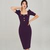 Nuevo Estilo Coreano 2021 Transfronterizo Ajustado de Largo Medio Manga Corta Cuello Cuadrado Moda Cubre Caderas Vestido Profesional para Mujer