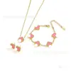 Conjunto de Pulseira, Colar e Brincos de Aço Titânio Popular Transfronteiriço 13mm Trevo de Cinco Folhas, Joias de Trevo de Quatro Folhas 18K Atacado