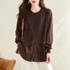 Suéter de Tricô de Alta Qualidade Outono/Inverno 2026 com Sobreposição de Camisa, Blusa Pulôver Solta Emagrecedora para Mulheres