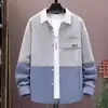 Chaqueta de Trabajo Retro Americana para Hombre Primavera y Otoño Bloque de Color Manga Larga Camisa para Edad Media y Jóvenes Holgada Estilo Callejero Fresca Camisa Moderna