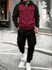 Conjunto de sudadera con capucha y cremallera y pantalones de chándal de trabajo para hombre, de estilo europeo y americano, para otoño e invierno, a prueba de fronteras, con bloques de color, corte holgado