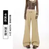 Jeans Boca de Sino Khaki Novo Estilo de Início de Primavera para Mulheres, Calça Longa Slim-Fit de Cintura Baixa Retro Americana