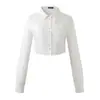 Camisa Cropped de Manga Longa com Lapela Estilo Americano Picante, de Botão Único, Cintura Alta, Versátil para a Primavera, Slim Fit, Top Ultra-Curto