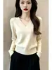 Suéter Casual Ligero de Punto para Mujer de Otoño y Primavera, Estilo Caliente Nuevo Estilo de Manga Larga, Suéter de Punto Elegante con Cuello en V para Mujer