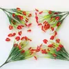 Flor artificial planta acuática flor artificial hierba de primavera palma roja maceta para el hogar arreglo floral pared de plantas accesorios decoración del hogar material de flor decorativa