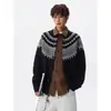 Suéter estilo Fair Isle americano para homens e mulheres, cardigã de tricô estilo vintage preguiçoso de primavera, suéter de lã quente espesso da moda