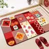 Feliz Año Nuevo Alfombra Roja Festiva Felpudo para Puerta Principal Felpudo para Suelo de Entrada Alfombra Absorbente de Agua para Entrada de Baño Decoración de Pasillo Felpudo para Entrada