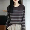 Suéter tejido a rayas de algodón 100% estilo casual para mujer, de manga larga, moderno, versátil, top básico holgado y cómodo