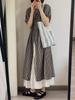 Vestido Camisero a Cuadros Blanco y Negro Japonés para Mujer Verano Suelto y Relajado Falda Artística