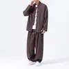 Otoño/Invierno 2026 Nuevo Estilo Chino para Hombre Traje de Pana Jacquard Rayado Talla Grande Conjunto Casual de Dos Piezas de Moda