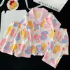 Nuevo conjunto de tres piezas de algodón nube para niños, pijama fino de manga corta de verano para niñas pequeñas, conjunto de ropa exterior para niñas