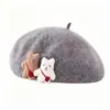 Bonito Sombrero Boina de Peluche para Mujer Otoño Invierno Rojo Panda Rojo Gato Dibujos Animados Sombrero de Pintor Versátil Estilo Japonés Sombrero de Lana Transfronterizo