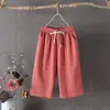 Pantalones Casuales Finos Sueltos de Verano para Mujeres Petites, Pantalones Cropped de Pierna Ancha Color Sólido con Cintura Ajustada, Estilo de Exportación