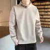Sudadera de otoño e invierno para hombre con cuello alto medio, forro polar, corte holgado, capa base versátil, forro polar alemán de doble cara, cuello alto, camiseta de manga larga
