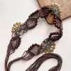 Cinturón Marrón Estilo Étnico Vintage Bohemio para Mujer, Adecuado para Vestidos, Cadena de Cintura Tejida, Accesorio de Cinturón de Metal