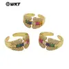 MR031 Novo Anel de Cabeça Aberta Banhado a Ouro 18k com Zircônia Colorida Arco-Íris Acessórios de Joias Diários para Meninas
