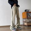 High Street Vibe Style Amarelo Mud Dyed Jeans Rasgado Masculino Estilo Americano Retro Reto Solto Slim Look Micro-Lash Calças