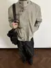 Jaqueta de lapela com fivela de aviador desgastada para homens, jaqueta curta estilo workwear vintage retrô americana para primavera e outono