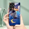 Aplicável para capa de celular Samsung S26ULTRA A57 Ilustração de Gato S24 Capa protetora Concha de vidro temperado A07 Lua