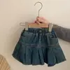 Traje de Colegio para Niñas 2025 Verano Bebé Estilo Coreano Moda para Niñas Falda Plisada de Mezclilla Tejida de Manga Corta Vestido de Verano