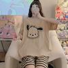 Pijama de Verano para Mujer Delgado de Manga Corta con Shorts Traje Holgado Talla Grande Dibujos Animados Verano Niña Estilo Lindo Ropa para el Hogar