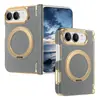 Adequado para Apple iPhone Duo Suporte Magnético Rotativo Dobrável Tela Moldura Dourada Galvanizada Padrão de Veludo 18 Capa Protetora