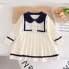 Vestido Suéter de Cuello Marino para Niña Ropa de Otoño e Invierno para Bebé Vestido Tejido Estilo Coreano Ropa para Niños Manga Larga Falda Plisada Bebé