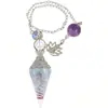Comércio Exterior Novos Produtos Prata Antiga Cristal Colorido Pêndulo Pedra Semi-preciosa Pedra Colorida Resina Pêndulo Hexágono Cone Pingente