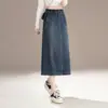 Falda vaquera azul vintage hecha a medida para mujer, nueva de otoño 2026, de cintura alta, adelgazante, línea A, longitud media