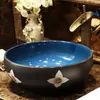 Lavabo de cerámica para encimera, de una sola cubeta, estilo vintage, lavabo artístico redondo para baño, lavabo artístico antiguo para uso doméstico
