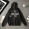 Sudadera con cremallera completa y estampado de letras de mariposa, diseño simple y moderno, sudadera casual holgada