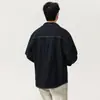 Ropa para Hombre Fengshe / Novedad Primavera 2026 Retro Americano Azul Oscuro Holgada Lyocell Casual Camisa de Manga Larga