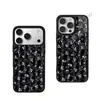 Funda de teléfono floral con rayas verticales de fondo negro para Apple 17promax funda de cristal negro iPhone18pro comercio exterior al por mayor