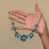 Colar Mil Ilhas Névoa Azul Flor Azul, Corrente de Clavícula de Artesanato Fino de Luxo Leve, Acessório Nobre para Banquete