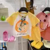 Conjunto de Duas Peças de Camiseta de Manga Curta Respirável 100% Algodão e Shorts de Verão para Crianças, Top Casual Soltinho com Desenho para Meninos e Meninas