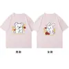 Camisetas Especiales a Juego de Algodón Puro Peinado para Pareja de Osos y Conejos, Tops Versátiles de Manga Corta Holgados de Nicho para Verano