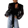 Camisa Retro de Encaje con Cuello en V y Cinta, Holgada, de Manga Larga para Mujer, Estilo Retro Europeo y Americano, Primavera y Otoño 2026, Amazon Transfronterizo