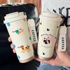 Termo de acero inoxidable 316 sin costuras, taza de agua y café portátil de alto valor de color para hombres y mujeres, taza doble Panda con conservación del calor y frío.