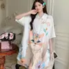 Novo Pijama de Seda Gelo Estilo Coreano para Mulheres, Cardigan Fino Sexy de Verão, Roupa de Casa Soltinha de Luxo Leve para Mulheres