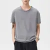 Roupas Masculinas Fengshe / Marca da moda retrô americana, camiseta de algodão puro, lavagem pesada, manga curta para homens, caimento solto de verão, gola redonda, manga curta