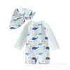 Nuevo Traje de Baño Enterizo con Estampado Integral para Niños Niños Mono de Punto Medio para Niño Traje de Baño para Niños + Gorro