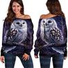 Suéter 3D transfronteiriço estampa de coruja novo europeu e americano vestuário feminino top feminino ombro de fora top feminino ombro oblíquo blusa de base feminina