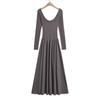 Vestido Estilo Ballet Grande Decote U Costurado Feminino Outono Desejo Puro Doce Elegante Cintura Acima do Joelho Saia Ampla Grande Roda Saia Base