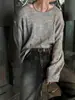 Camiseta de Manga Larga de Punto Cepillado Rasgado con Cuello en U Estilo Americano para Hombre, Top de Nicho Vintage, Cubierta Protectora Solar, Ligera y Tendencia Perezosa