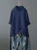 Comércio Exterior Transfronteiriço Tiktok Shopee Loja Camiseta Manga Curta Cor Sólida Algodão e Linho Retrô Camisa Top Puro Algodão Casual Feminino