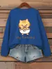 Moletom Feminino Pulôver Estampa de Gato Fofo Peludo Hip Hop Jogger Blusões Soltos Gola Redonda Roupas