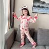 Pijama Masculino Primavera e Outono Algodão Infantil Manga Longa Gola Lapela Roupa de Casa Bebê Primavera Menino Terno Infantil Pequeno e Médio para Mulheres